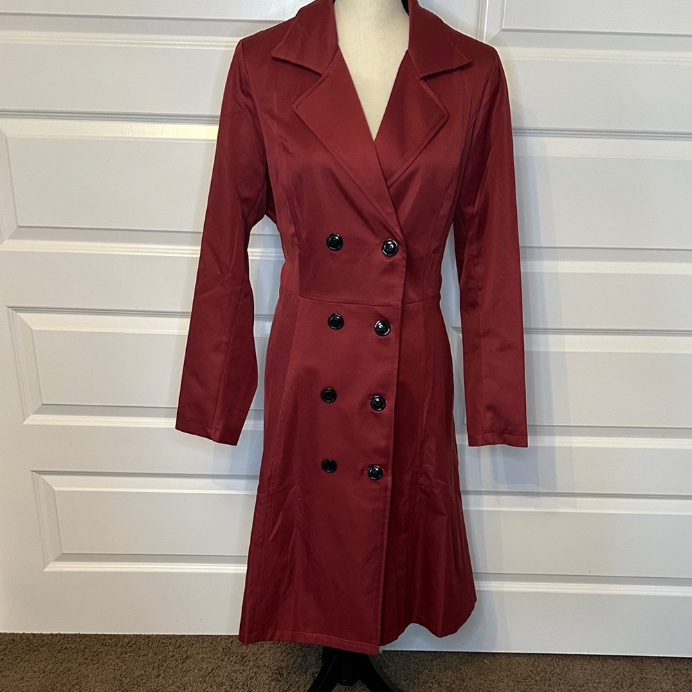Zeagoo Cranberry Double-Breasted Trench Coat